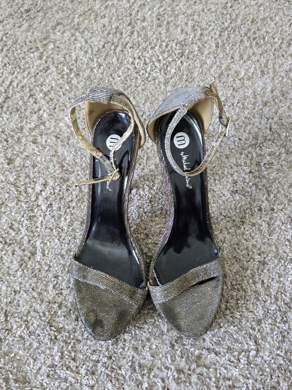 Michael Antonio Metallic Gold/Silver Open-Toe Ankle-Strap Heels Elegant Chic 9